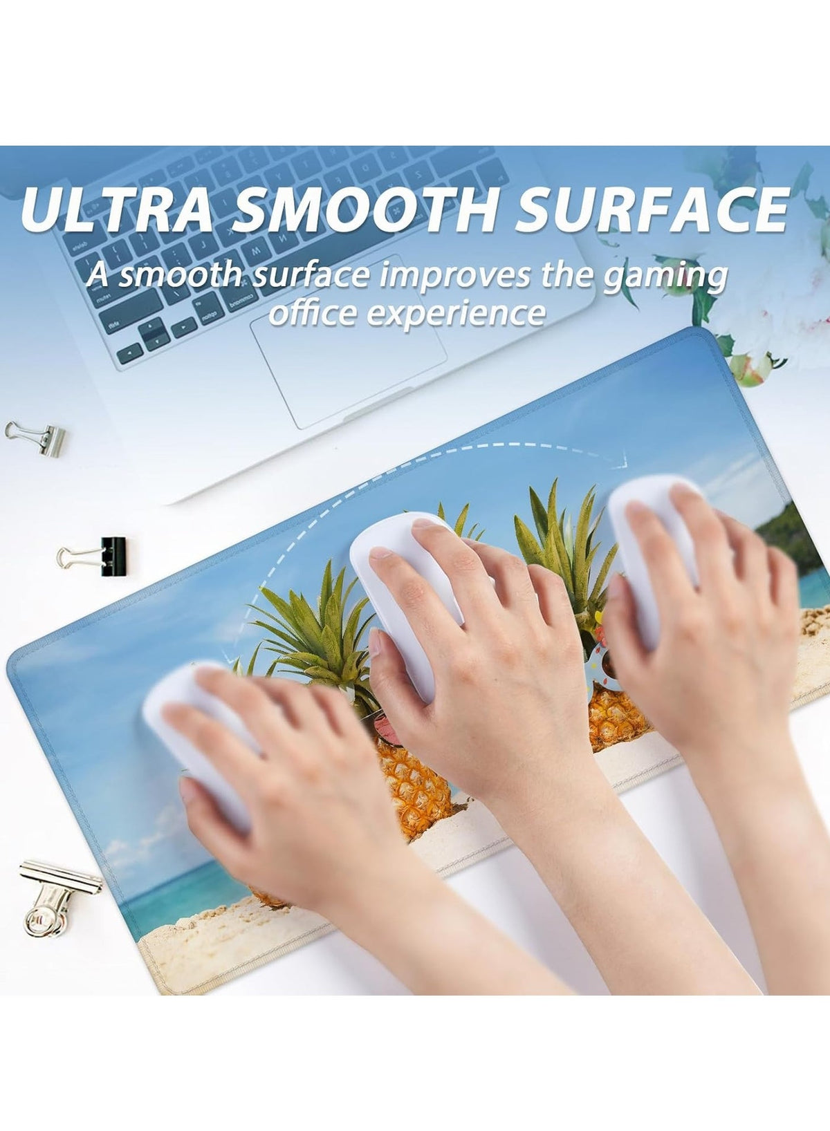 Large Gaming Mouse Pad Fun Beach Pineapple ( 70cm x 30cm x 2 mm )Computer Keyboard Mouse Pad with Non-Slip Base and Stit
