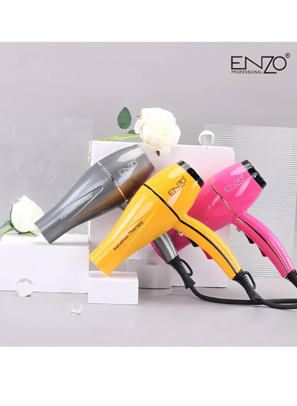 ENZO Professional Hair Dryer 1845W , High Power Home Hair Styling Tool , Yellow