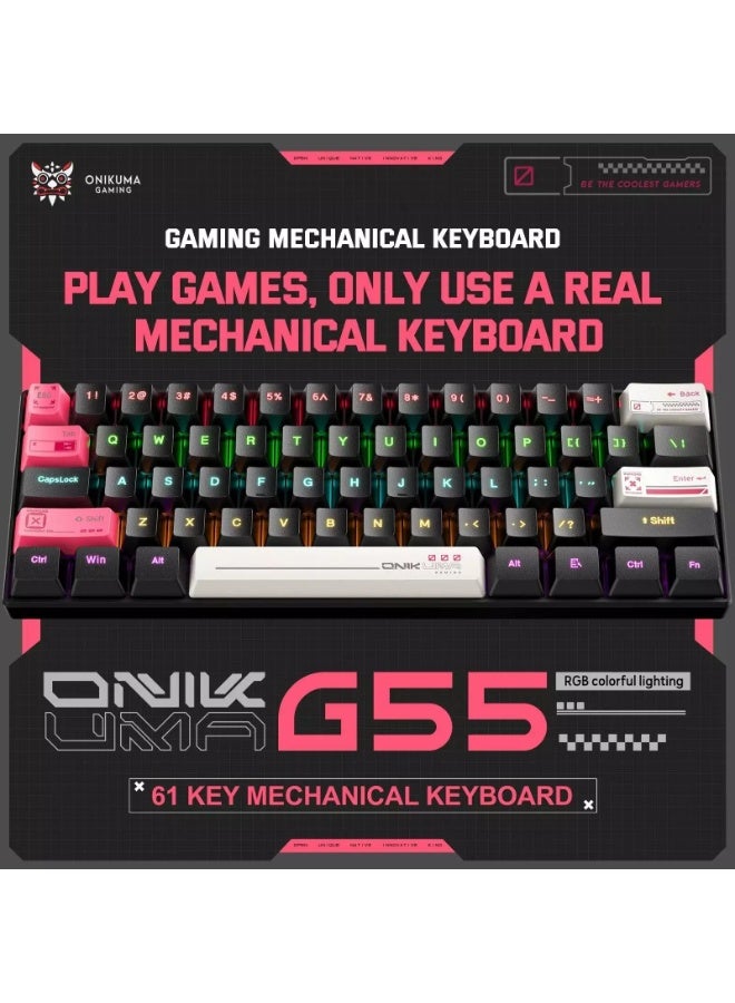G55 RGB Wired Mechanical Gaming Keyboard with 61 Keys, Compact Layout, Customizable RGB Backlit, Anti-Ghosting, Windows 