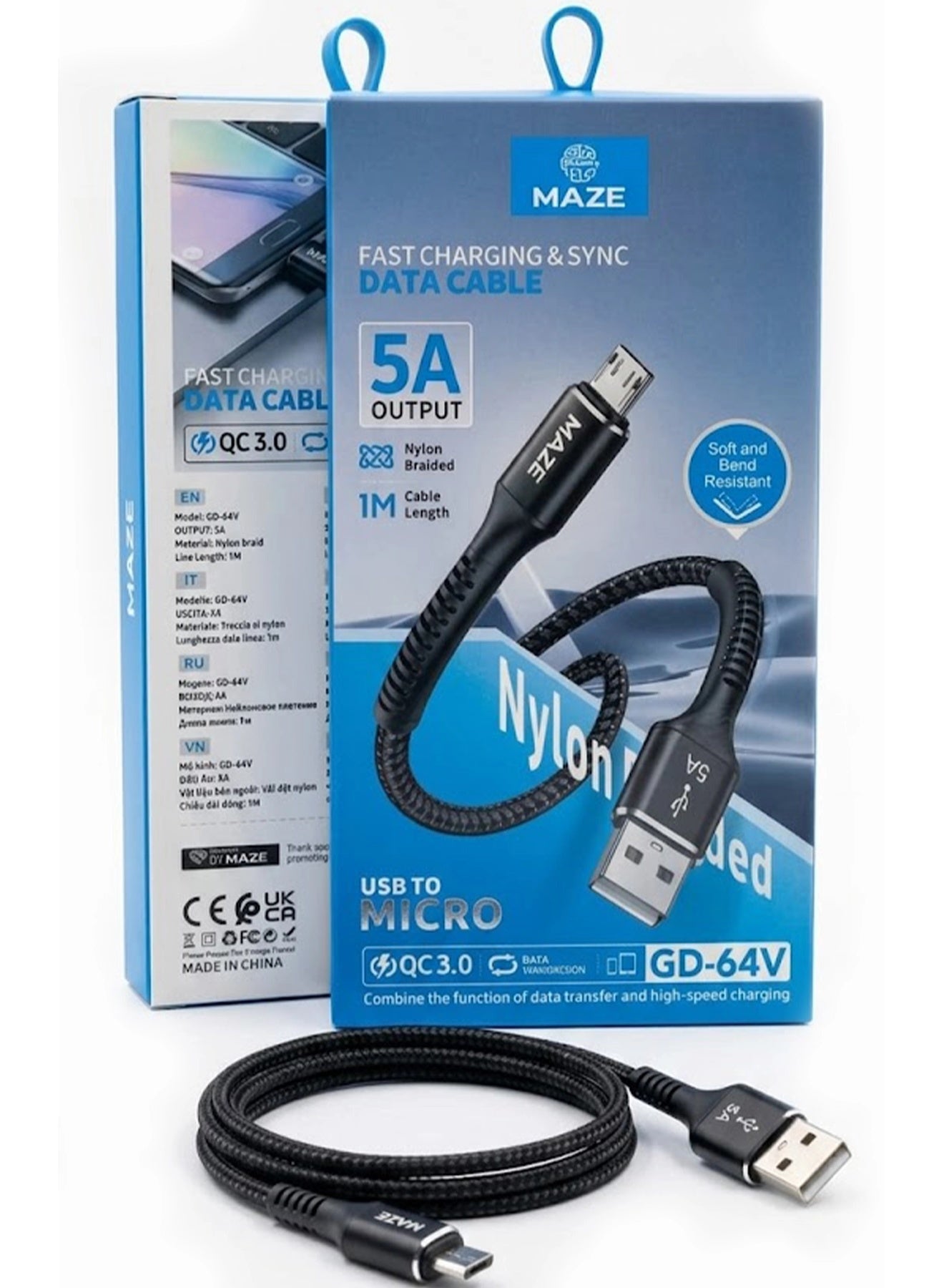 كابل MAZE GD64V شحن سريع Micro USB قوة 5A أسود