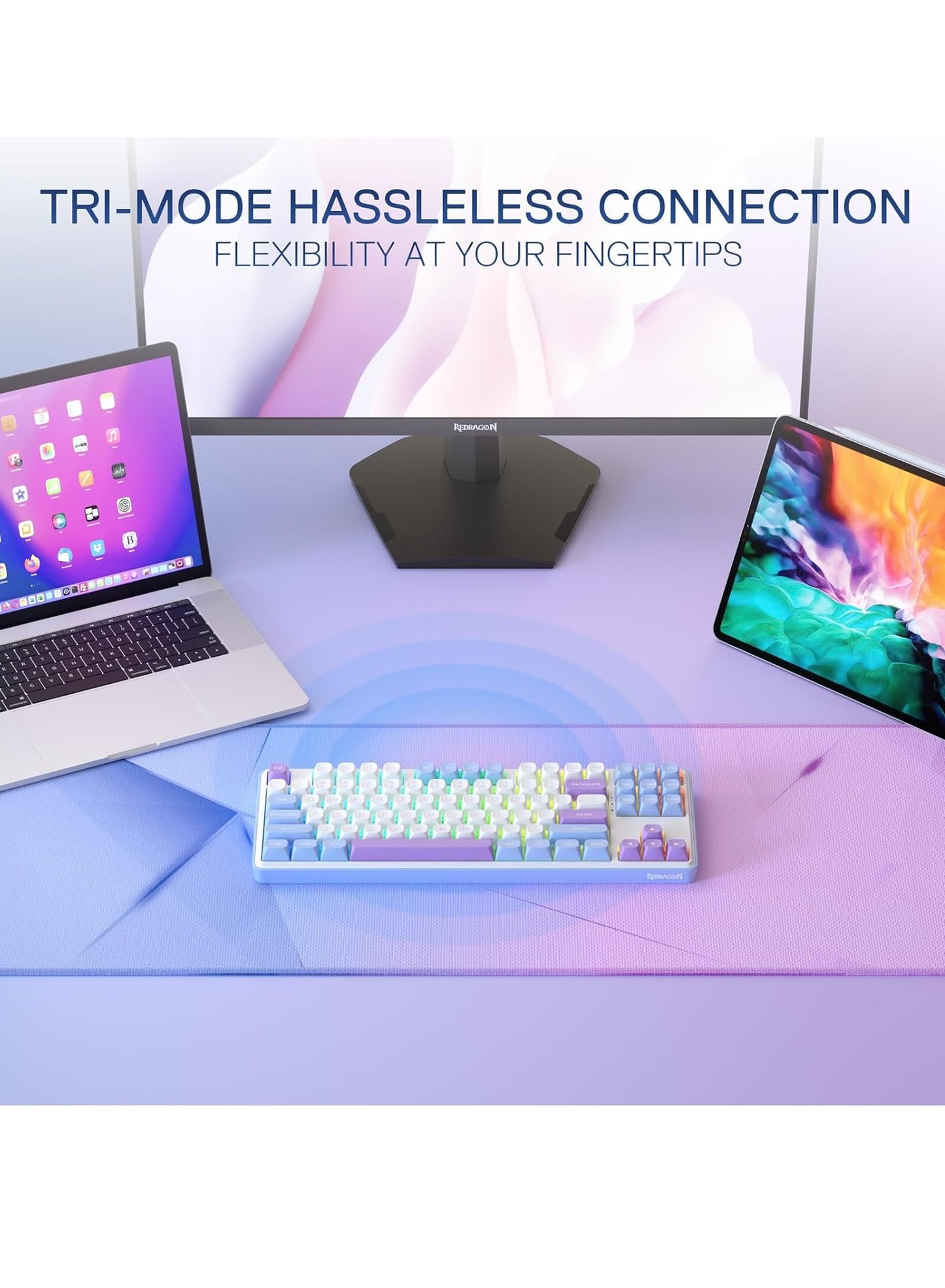 REDRAGON Gaming Keyboard K707 PRO - RGB with 80% Wireless Gasket, 3 Modes and 87 Keys, TKL Mechanical Keyboard with Hot Swap Socket, PBT Round Keycaps and Noise Damping