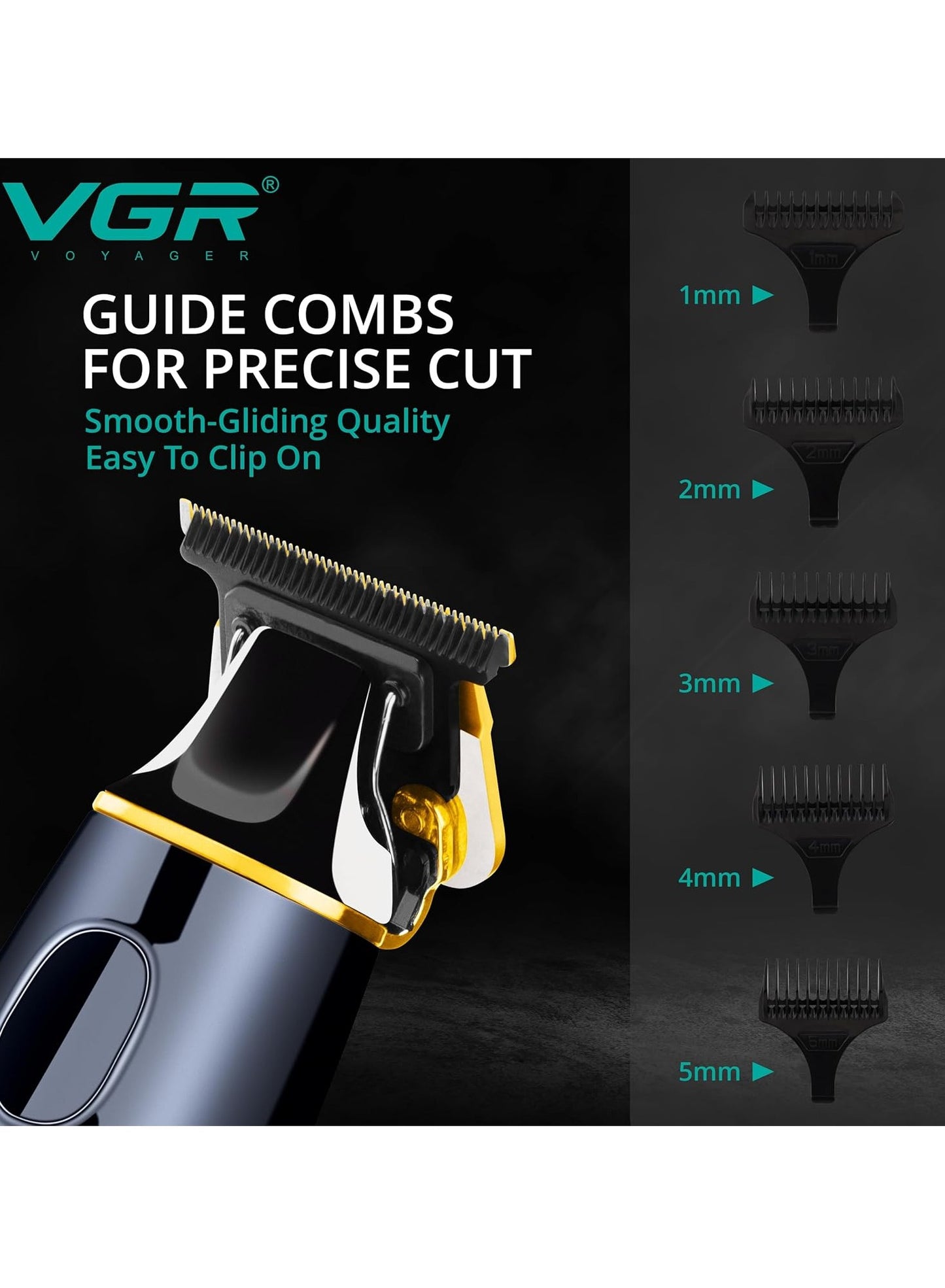 VGR Electric Beard Trimmer for Men - Rechargeable 180 min Battery - 7000 RPM - Ceramic Blades - Mens Cordless Hair Clippers - Professional Trim for Face, Neck, Sideburns, Stubble and Moustache