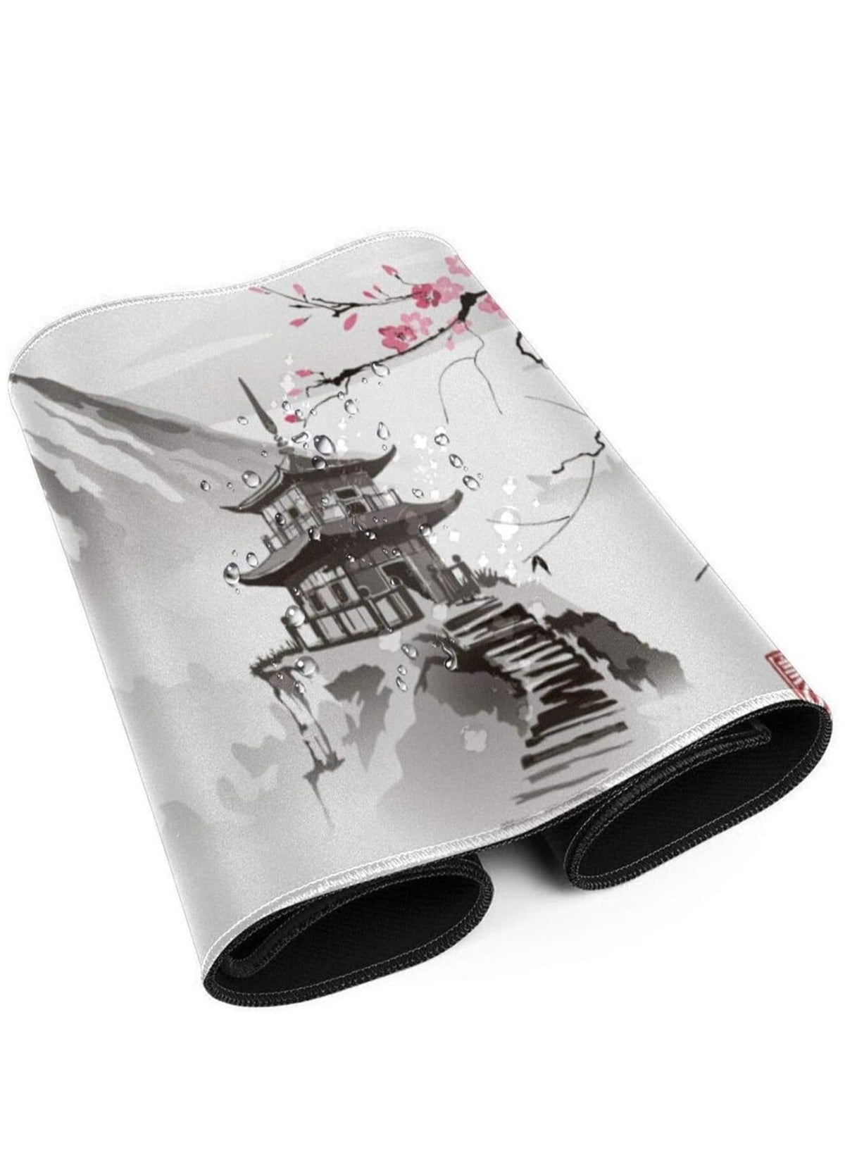Mousepad Custom New Computer Desktop Office Mat Laptop Soft Natural Rubber Mouse Pads Japanese Temple and Cherry Blossom