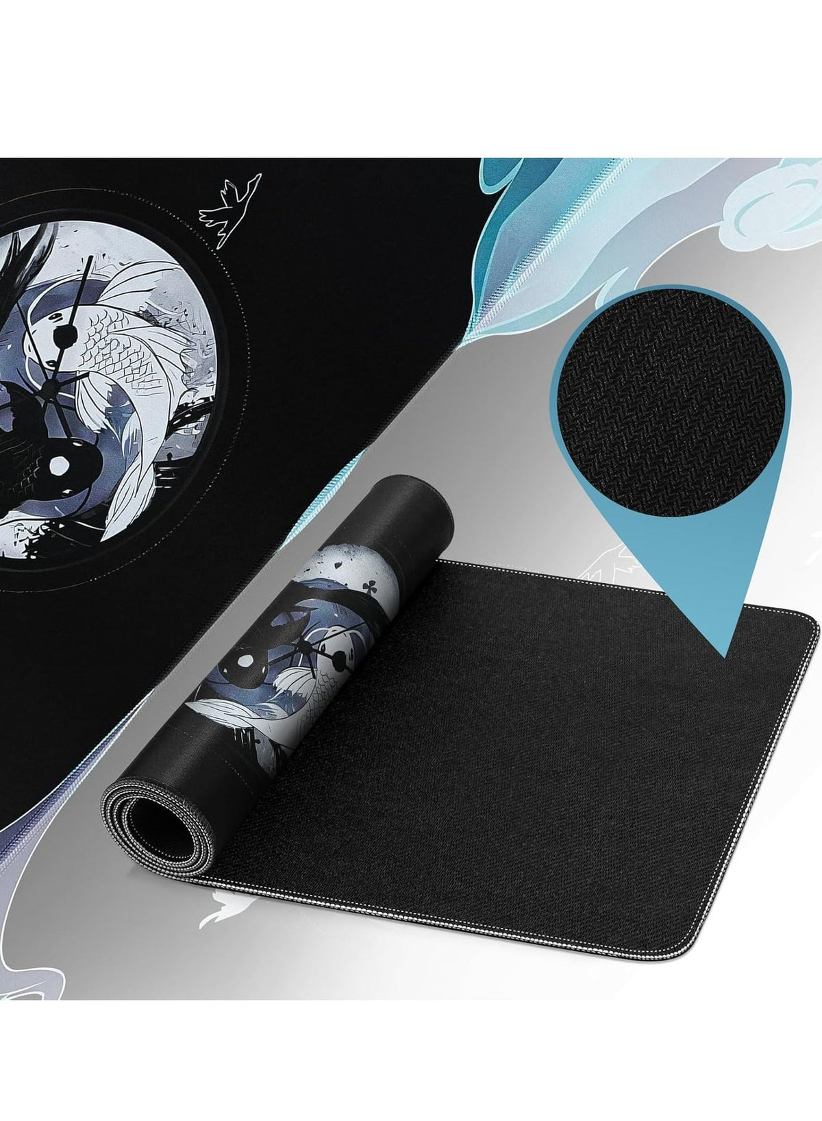 Tai Chi Life and Death Gaming large gaming Mousepad 30cm x 70cm x 2mm for Computer Gaming, Mat on the Table, Black and W