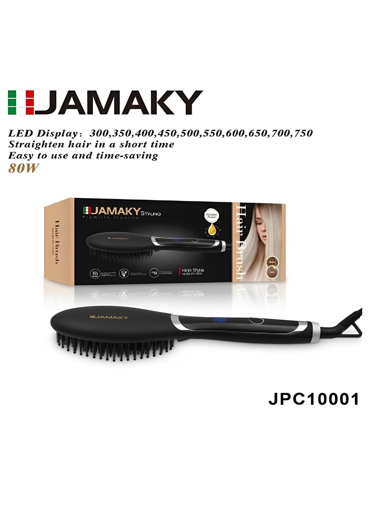 JAMAKY Italy Hair straightening brush, 80 watts , 750 degrees, JPC10001