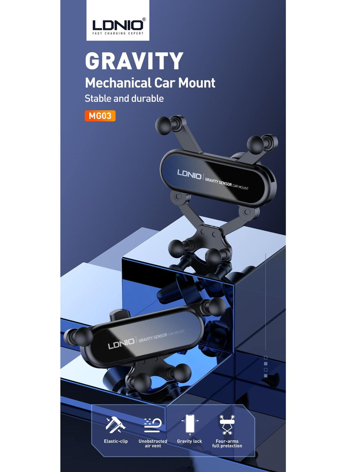 Universal Car Air Vent Phone Holder MG03 , Automatic Tightening, 360° Rotation, Adjustable Clamp for All Smartphones, Du