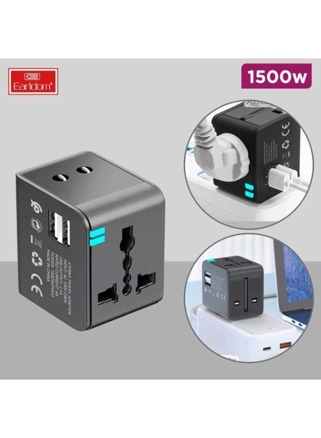 شاحن حائط Earldom ES-LC18 قوة 1500W مخرجين USB-A أسود