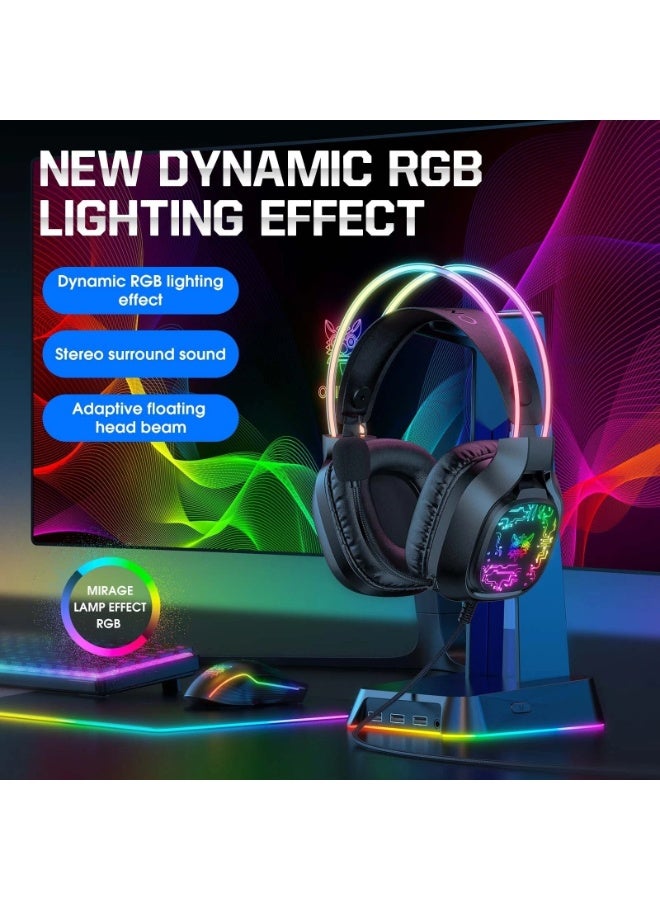 X22 RGB Gaming Headphones, Over-Ear Headset with Microphone, Noise Reduction, Volume Control, LED Light, Durable & Comfo