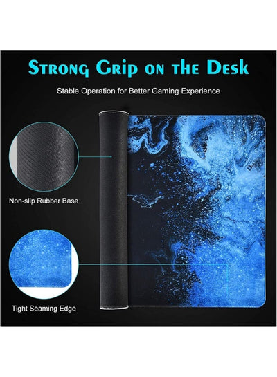 Gaming Mouse Pad, Large XL, Computer Gamer, Extended For Keyboard and Mouse for Desk, Non Slip Mouse Mat (Blue in Red) s