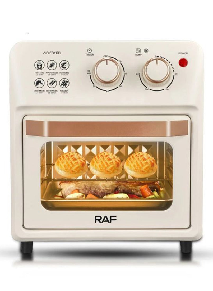 RAF The R.5347W oven and air fryer, with a power of 1250 watts and a capacity of 14 liters, combines the functions of an oven and an air fryer for healthy and fast cooking. A crispy finish without a lot of oil