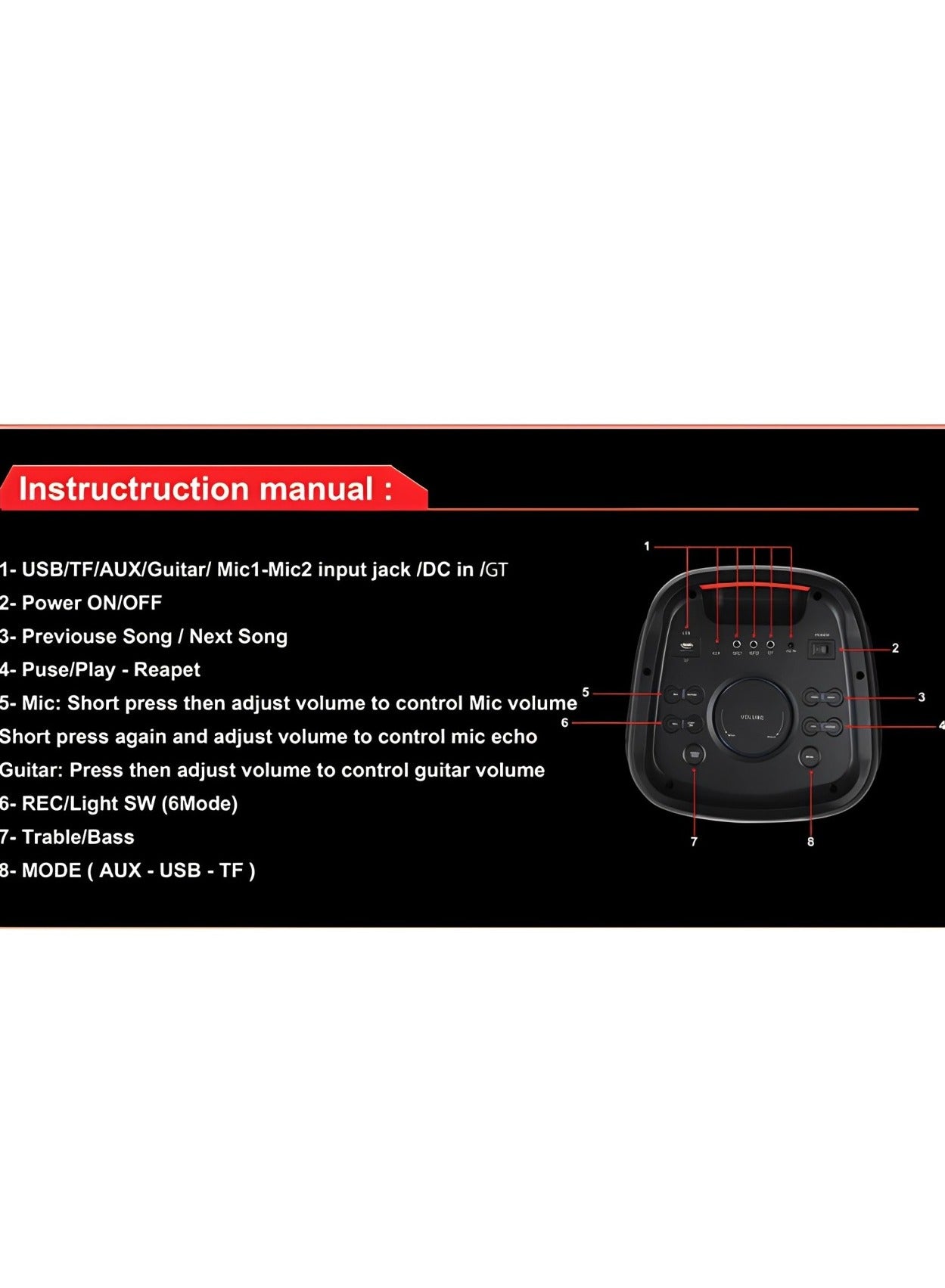 Standerd Bluetooth Subwoofer with Remote Control Innovative Design - Enhanced Bass and Deep Bass Launch High Quality Performance 50W Power Contains Mic SD - AUX - USB - Radio Switch System - Voice Recording System