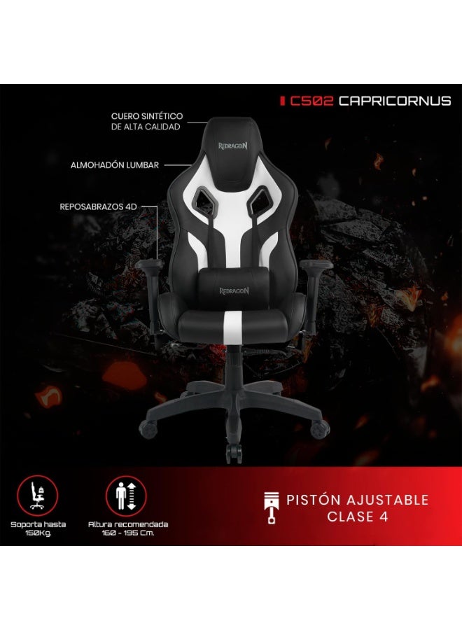 كرسي جيمنج REDRAGON C502 إرجونومي وسادة رأس وظهر أسود أبيض