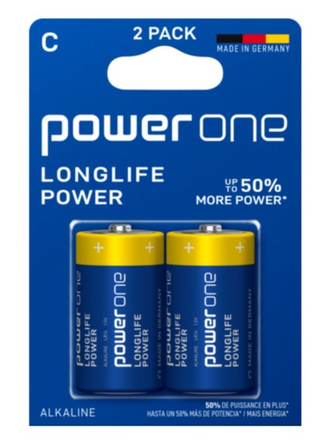 بطارية Power One LONGLIFE C قلوية قوة أعلى 50% أزرق