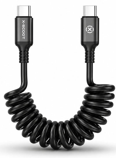 CL-156120W PD USB-C to USB-C Coiled Fast Charging & Data Cable, 1.2M Retractable Spiral Cord, Aluminum Alloy Connectors,