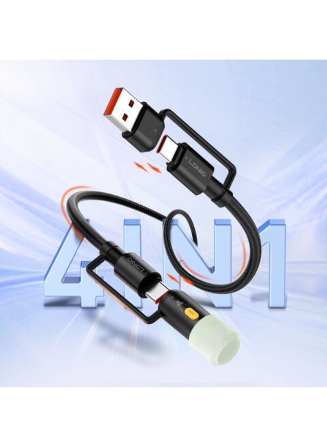 65W Fast Charging Power Delivery Cable With USB-A And USB-C To USB-C Connectors LED Indicator High-Speed Data Transfer B