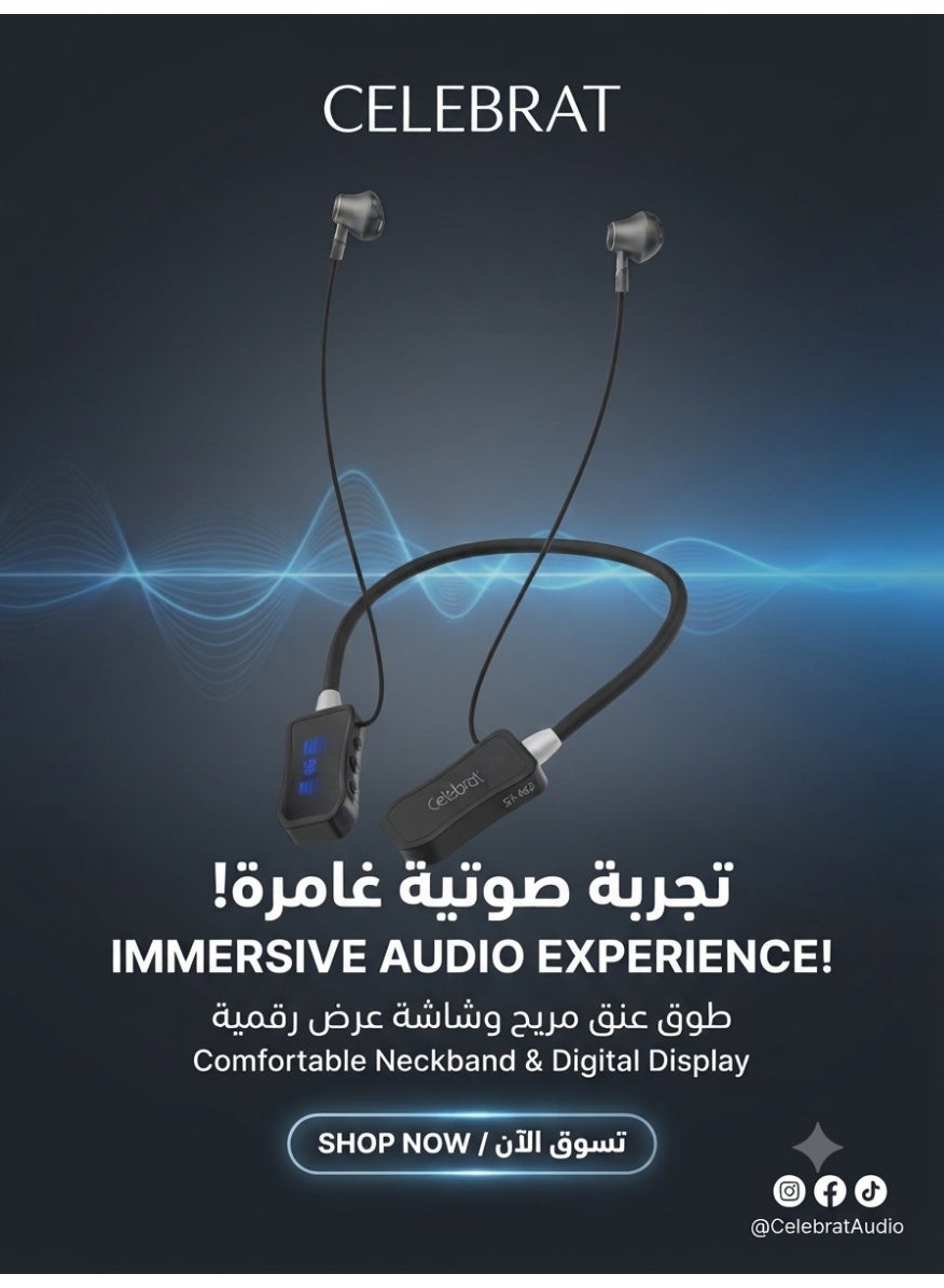 ST-A62 Wireless Neckband Earphones, Bluetooth Sports Headphones with HD Audio Decoding, Stereo Bass Sound, LED Battery D
