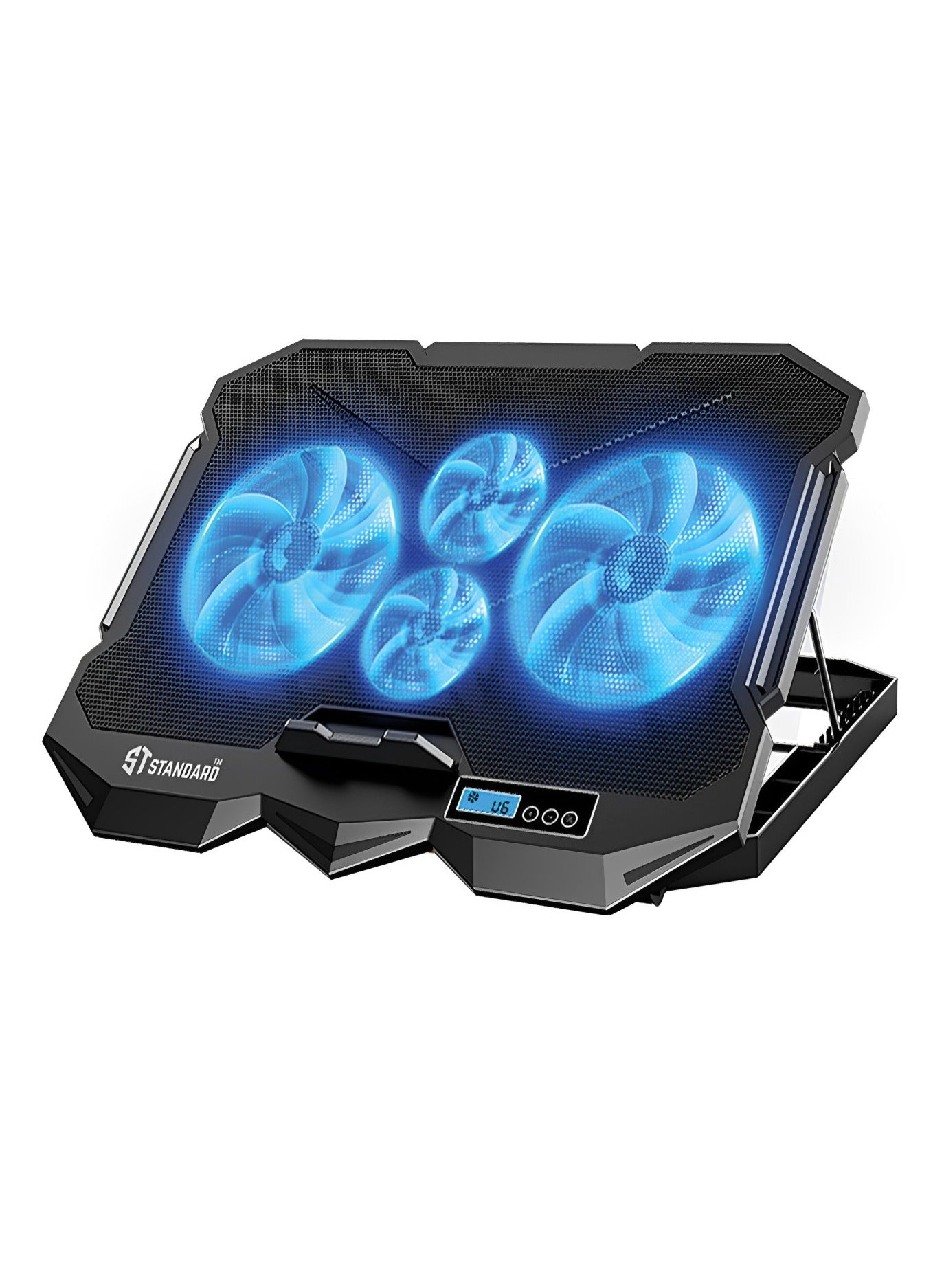 Standard Laptop Cooler Support ICE-04Plus With blue Led of fans - Screen LCD , 2USB ports & 7 Levels ( 385*280*28mm )