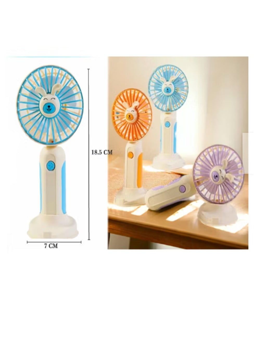 Rechargeable Mini Portable Fan , With Office Bedroom Mobile Phone Holder - HK59 Blue