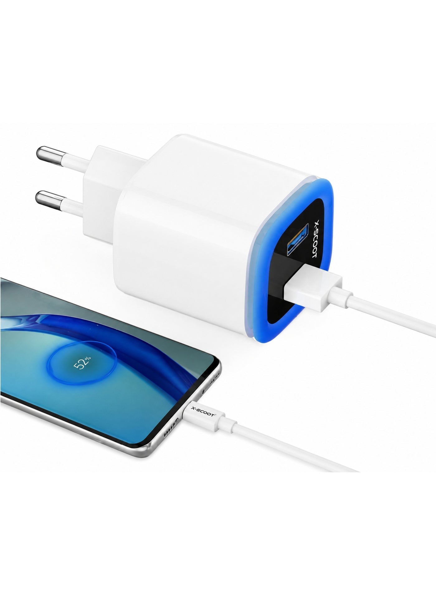 CH-221 Dual USB Wall Charger – DC 5V/2.4A Fast Charging,Type-C Cable, EU Plug, Intelligent Safety Protection, Compact Tr