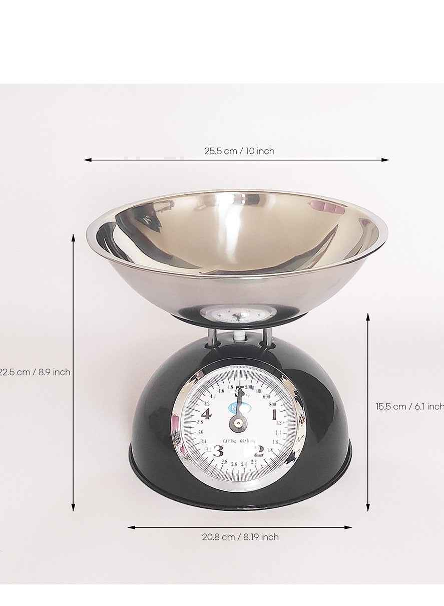 Mechanical Kitchen Scale 5kg Mechanical Retro Platform Scale Stainless Steel Food Measuring Scale with Bowl Home Measuring Tools Pointer Scale