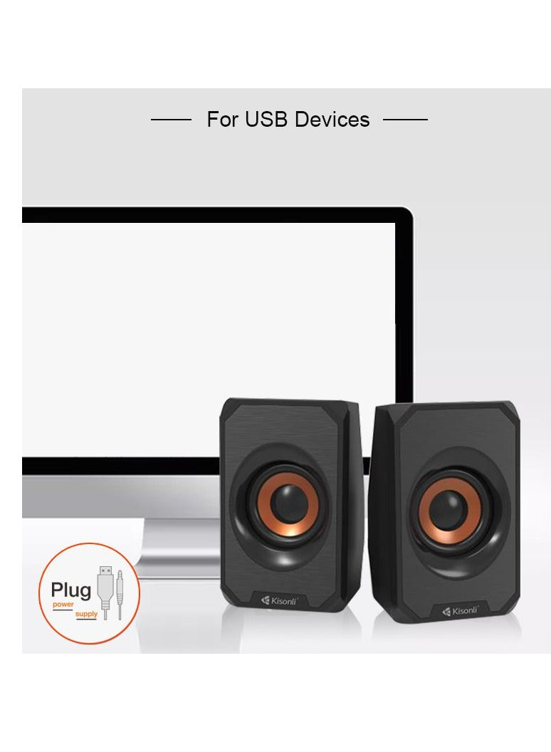 Kisonli Wired Multimedia Speaker for PC and Laptop – 3W / 2.0 Channel | Black KS-04