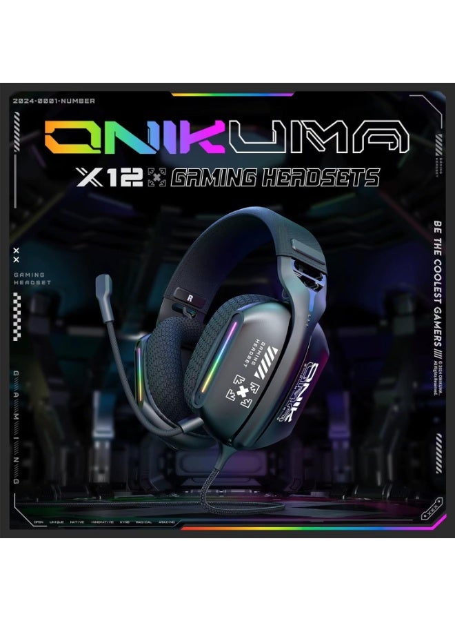X12 Gaming Headset with RGB Lighting, Noise Isolating Microphone, and Volume Control , Wired Headset with Modern Design 