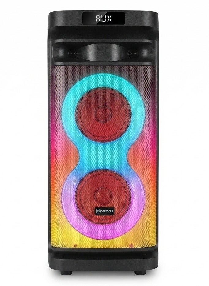 V-1125 Double 10-Inch Portable Bluetooth Party Speaker, 60W Powerful Sound, Dual Woofers, RGB LED Lights, Wireless Micro