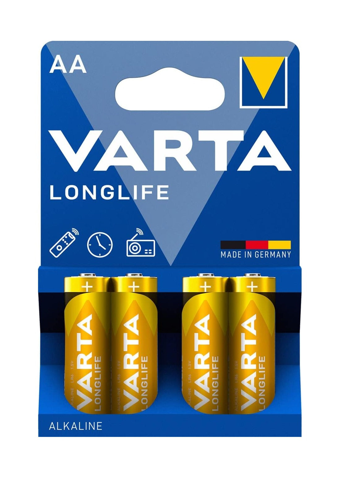 VARTA Long Life Alkaline Batteries - 4 Packs, 1.5V, MIGNON ,4106 , STILO ,LR6 , MN1500 with gold color , made in germany