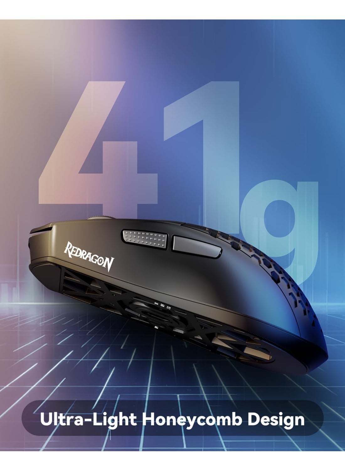 M617-LIT Bludhound light-weight Honeycomb Shell Wired Gaming Mouse, 10,000 DPI, 5 Buttons, Drag-Free Paracord, Type-C Ga