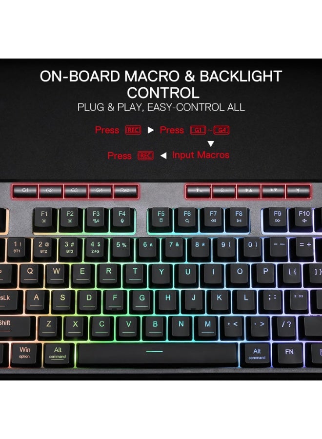 K516 PRO Shiva TKL RGB Wireless Membrane Gaming Keyboard, 87 Keys Mechanical-Feel Keyboard w/Smooth Linear Switch, On-Bo