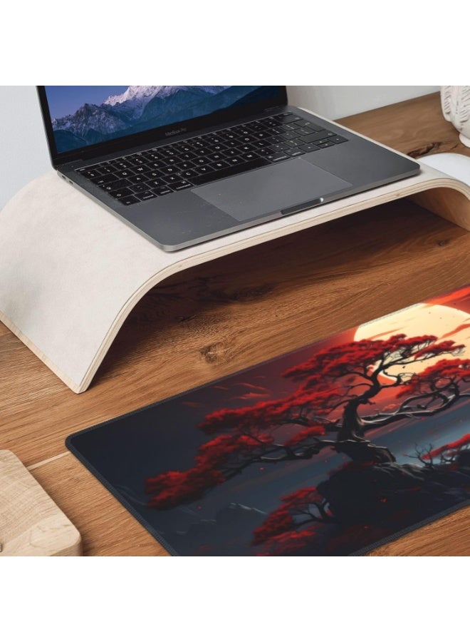 Darkness Red Moon Desk Mat Japanese Mouse Pad, Large Japanese Desk Mat, XL Anime Gaming Keyboard Mat, Non-Slip Rubber Ba