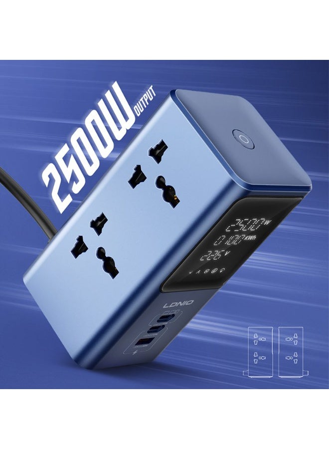 Universal Power Strip with 45W PD Fast Charging, 2 USB-C and USB-A Charging Ports, 2500W Extension Power Socket, Multi P