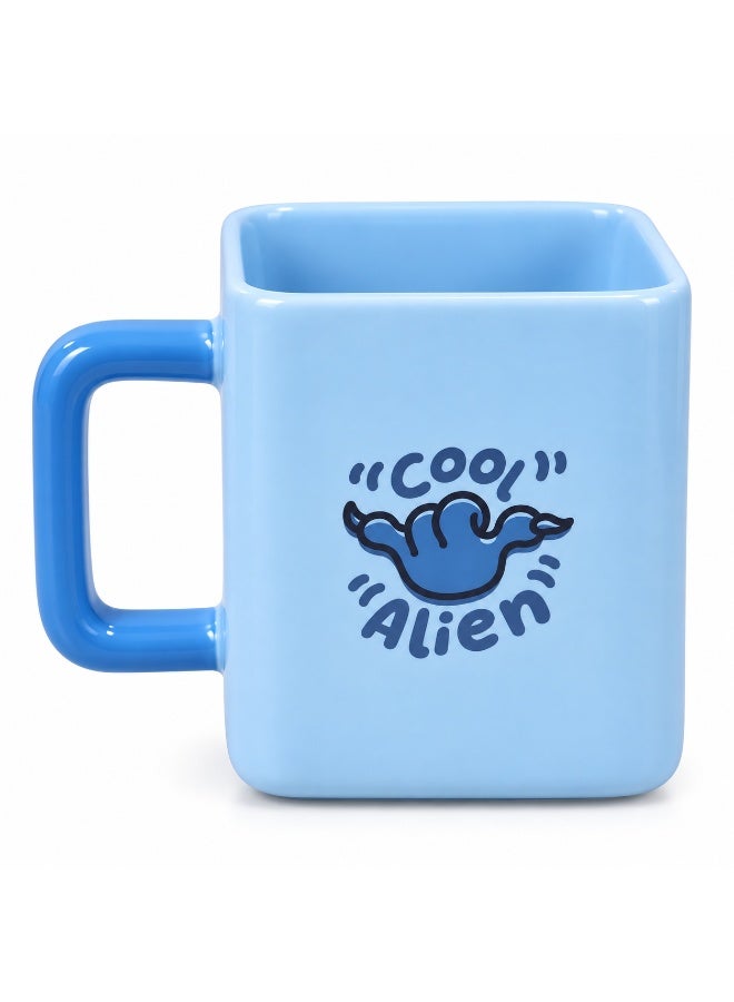 Stitch Ceramic Mug 450ml, Cute Cartoon Square Coffee Mug, Large Capacity Ceramic Tea Cup with Vibrant Character Design, 
