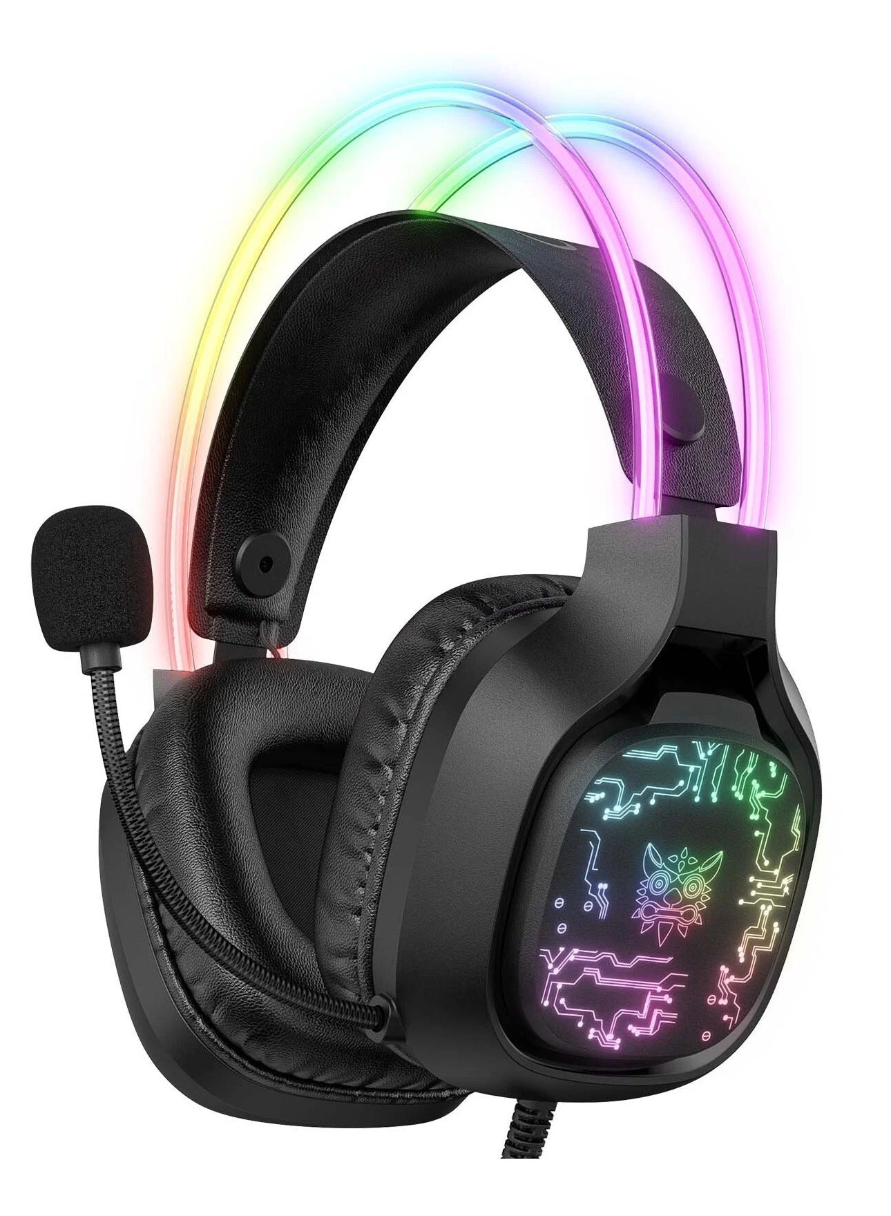 X22 RGB Gaming Headphones, Over-Ear Headset with Microphone, Noise Reduction, Volume Control, LED Light, Durable & Comfo