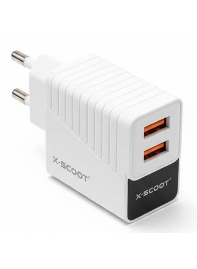 شاحن حائط X-SCOOT CH-232 منفذين USB مع كابل Lightning أبيض