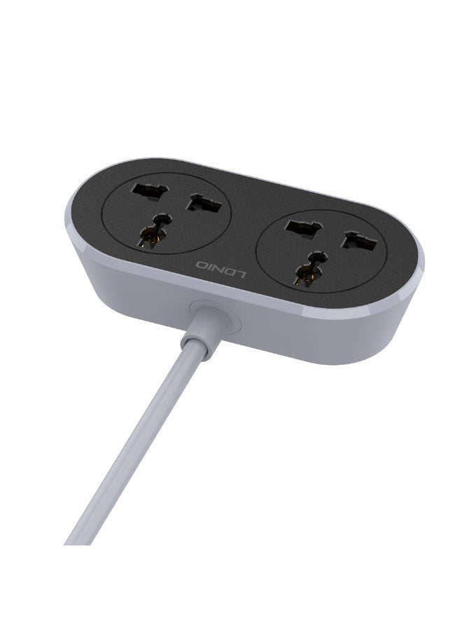 SC2018 Universal Extension Power Socket 2 Outlet , 10A 2500W Heavy Duty Power Strip with 5M Cable, US/EU/UK Plug Support