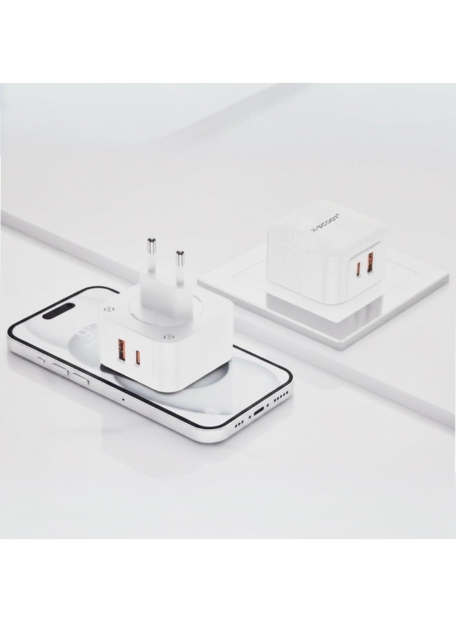 CH-249 45W Super Fast Mobile Wall Charger , High Speed Charging Adapter for Phone and Smartphone, Dual Output USB & Type