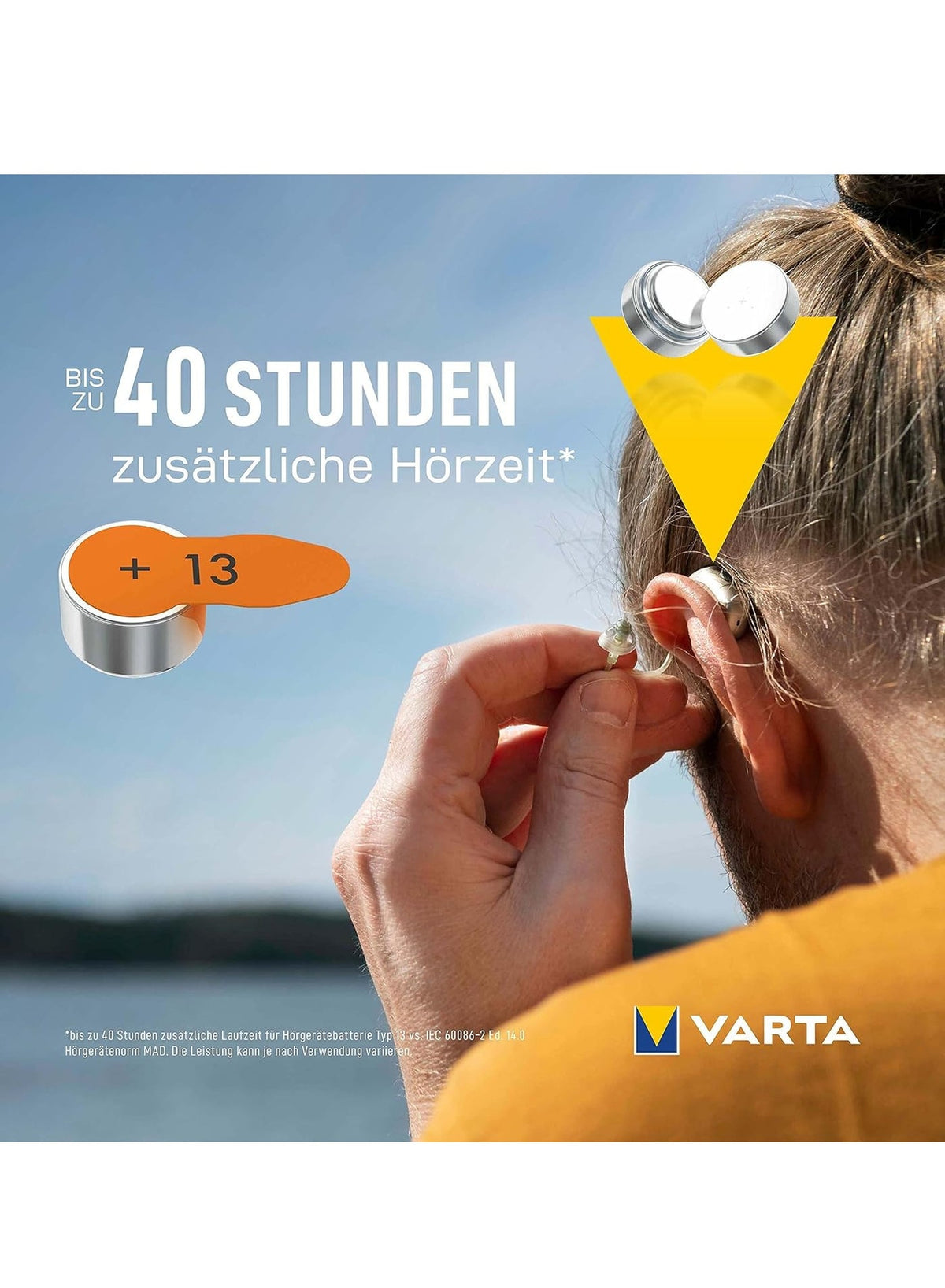 Hearing Aid Batteries, Yellow Type 13 , PR48 , 1.45V , 6 pes, Custom Made, high hearing level, mercury-free, Made in Ger