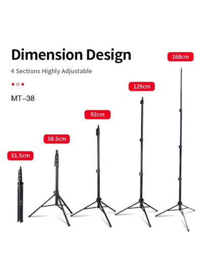 MT-38 Adjustable Camera Tripod Stand 590-1680mm, Durable and Stable Lightweight Tripod with Quick Setup, Universal Compa