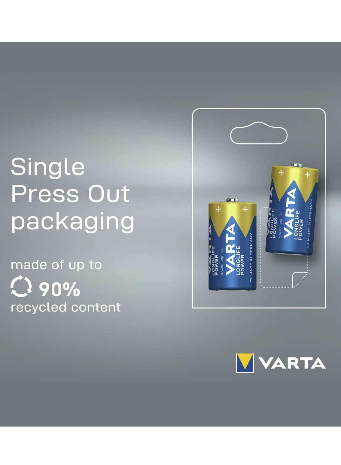 VARTA Battery C Baby, Longlife Power, Alkaline, 1.5 V, Ideal for Computer Accessories, Torch, Camera, Pack of 2 Made in Germany