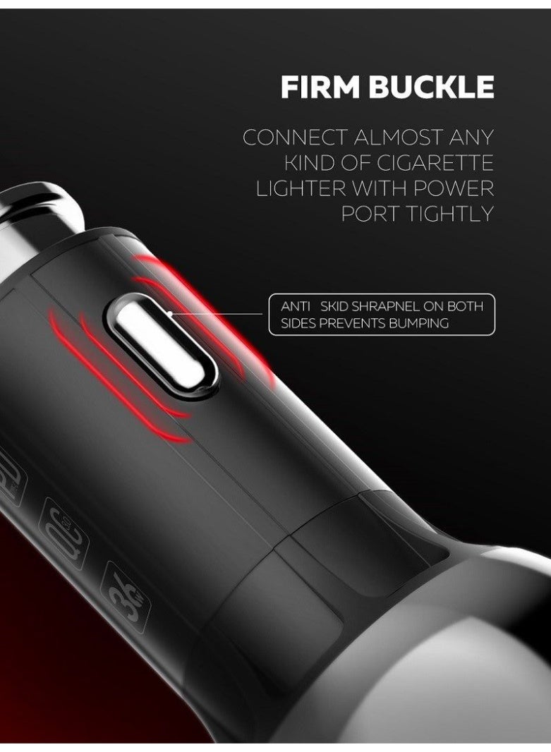 C1 36W Super Fast Car Charger with Lightning Cable, USB-C PD & QC4+ Dual Port Car Charger, Zinc Alloy Fast Charging Car 