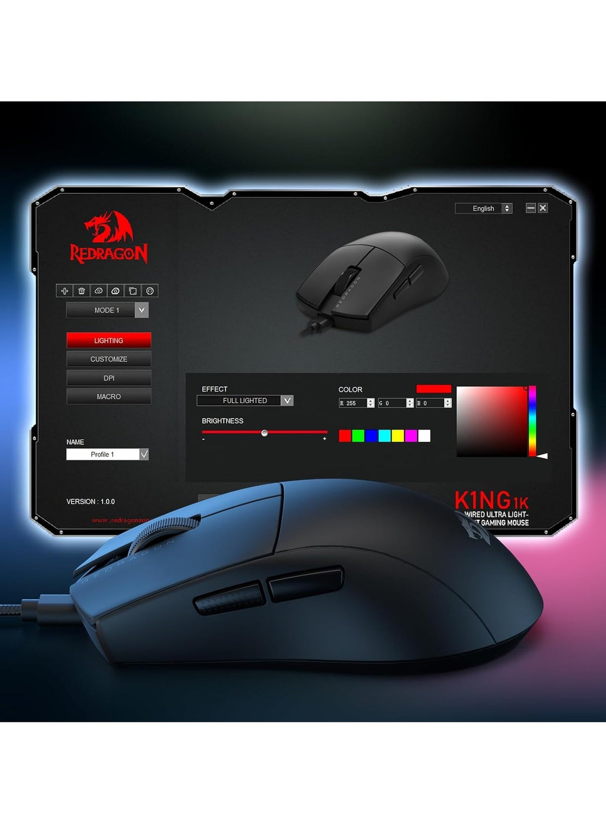 K1NG M724 Wired Gaming Mouse, 42G Ultra-Light 12,400 Max DPI Optical Gaming Mouse with 5 Programmable Buttons, Ergonomic
