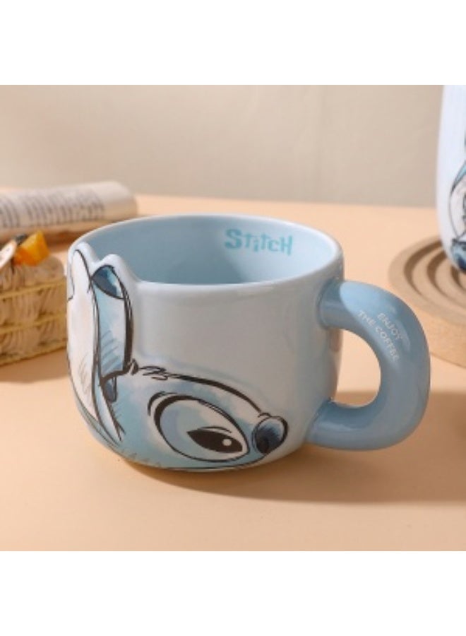 Large Capacity Ceramic Coffee Mug with Cartoon Character Design, Cute Ceramic Tea Cup for Hot & Cold Drinks, Milk Mug, L