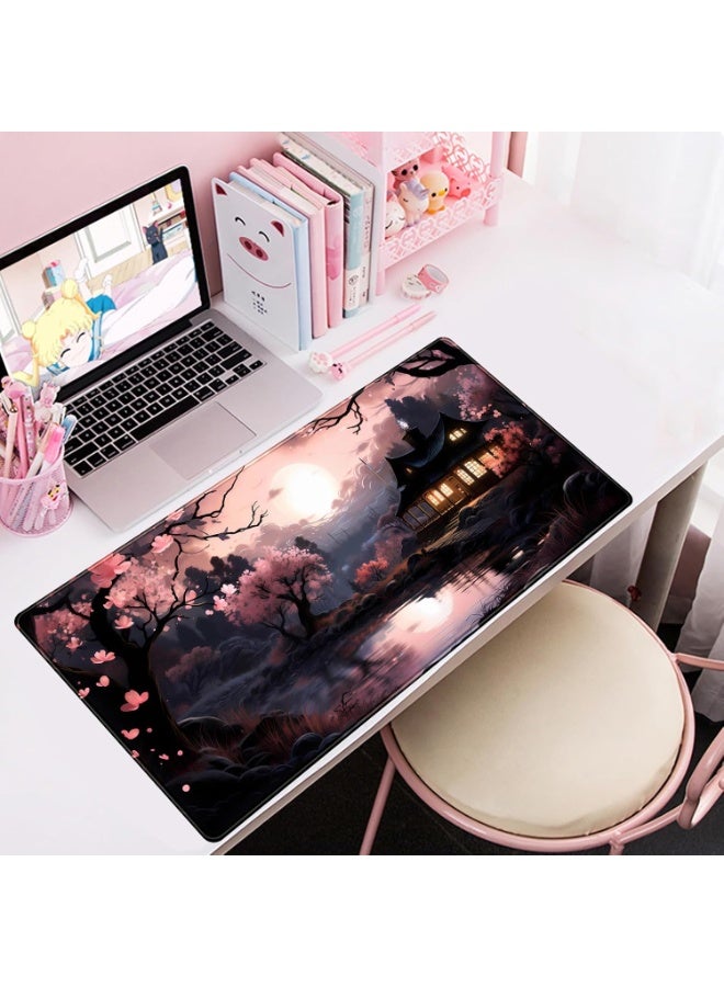 Japan Sakura Blooms Desk Mat Japanese Mouse Pad Large Cute Black Pink Aesthetic Desk Pad Gaming Mousepad Extended Keyboa