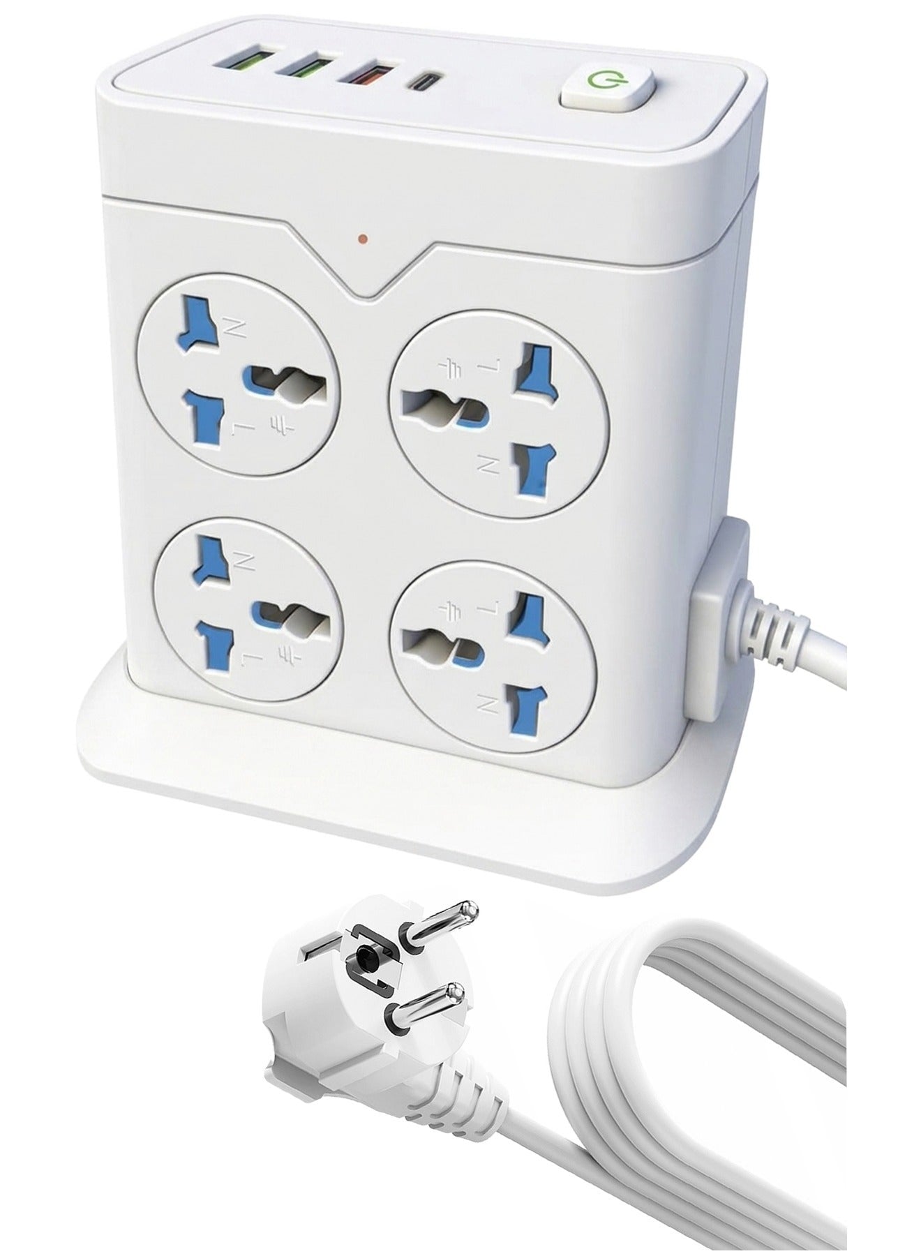 ملتيبل ELMAGHRABY TX-2U 8 مخارج شاحن لاسلكي 3 منافذ USB أبيض