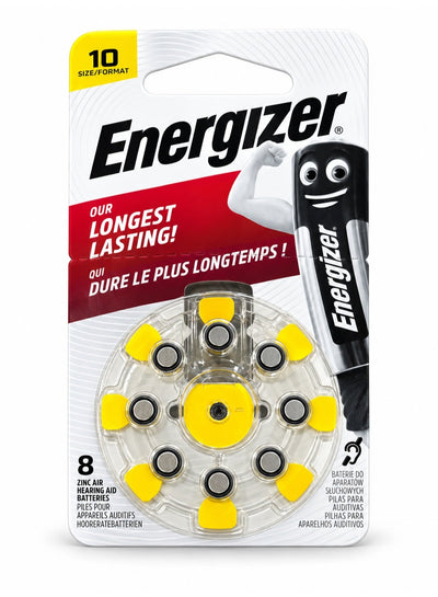 AZ10DP8 Size 10 / PR70 Zinc Air Hearing Aid Batteries, 1.45V, 8-Pack, Mercury-Free 0% Hg, Long-Lasting Reliable Power fo