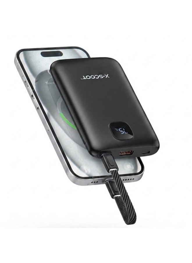 Super Slim Power Bank Fast Charging 10000mAh 22.5W – Ultra-Thin Portable Battery Pack with Built-in Type-C Cable, LED Di