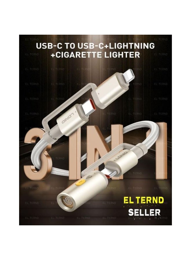 كابل شحن سريع LC20 بقوة 65 واط مزود بموصلات USB-C و Lightning، شاحن سيارة مدمج، مزامنة بيانات عالية السرعة، تصميم متين و