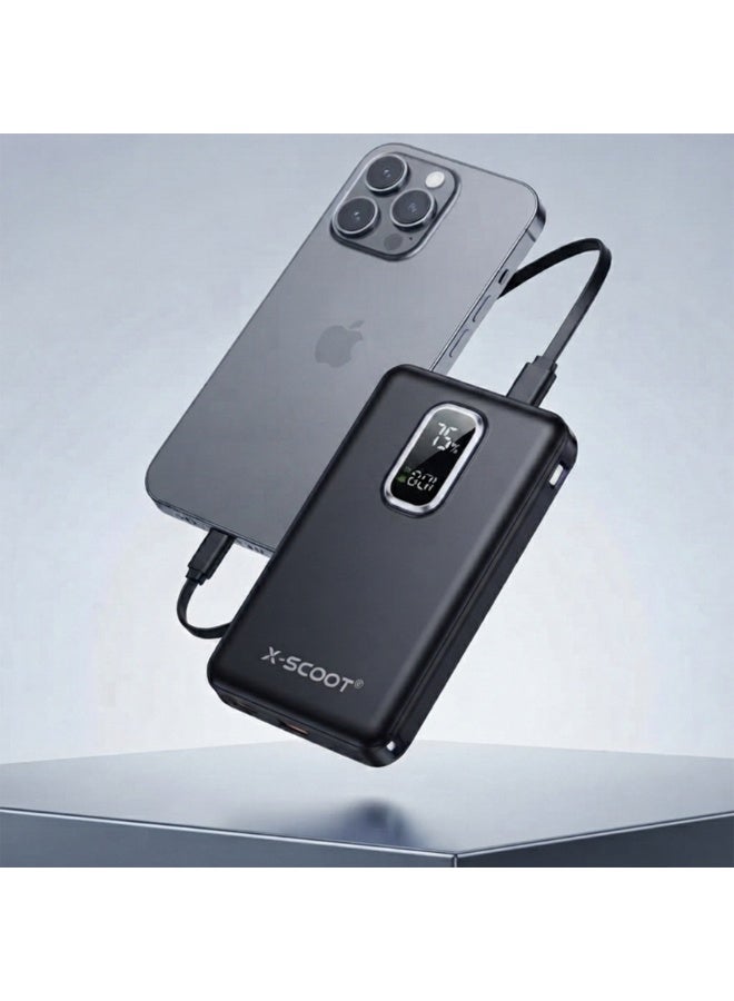 XS-418 Fast Charging Power Bank 10000mAh 22.5W – Portable Battery Pack with Built-in Multi Charging Cables, LED Digital 