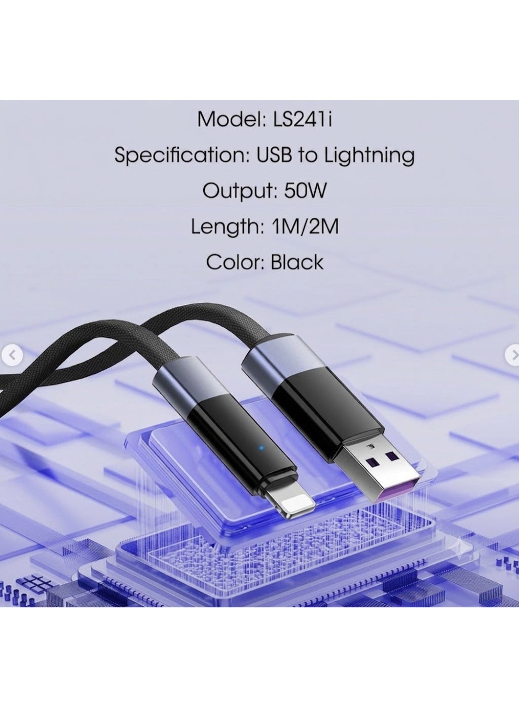 USB To Lightning Fast Charging Cable 1M With 50W Power Delivery High-Speed Data Transfer Durable PVC Design For iPhone i